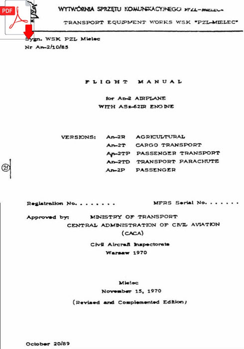 Antonov An-2 Flight Manual (1983) Manuel de pilotage (Ebook)