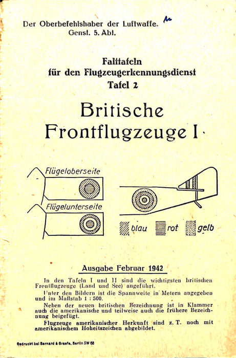 Flugzeugerkennungsdienst – Britische Frontflugzeuge I (février 1942) (édition originale)