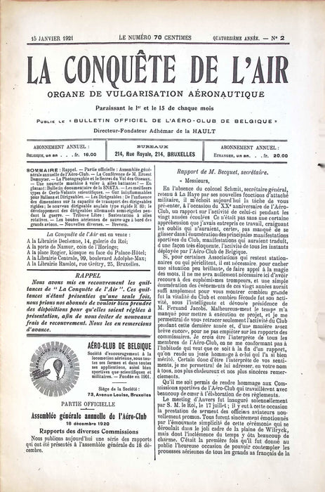 La Conquête de l'Air 1921 01 15