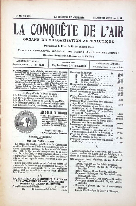 La Conquête de l'Air 1921 03 01