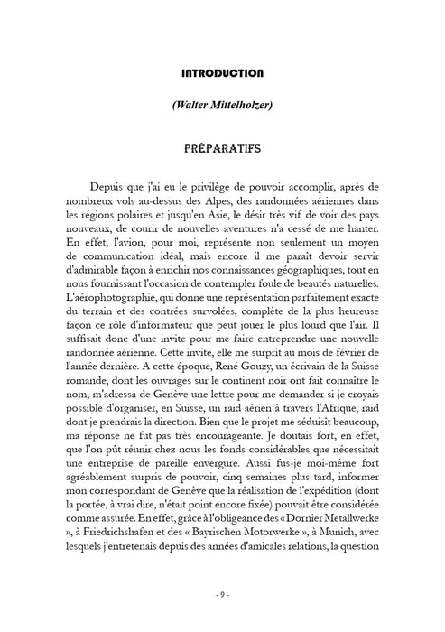 Page d'introduction de l'ebook Walter Mittelholzer, Raid Aérien Suisse - Transafrique (1927), avec le titre et le texte 'PRÉPARATIFS'.