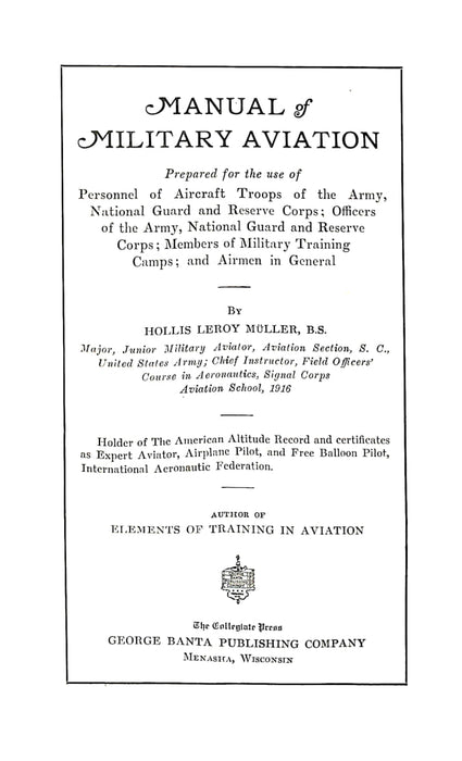 Müller H L - Manual of Military Aviation (1917) (édition originale)