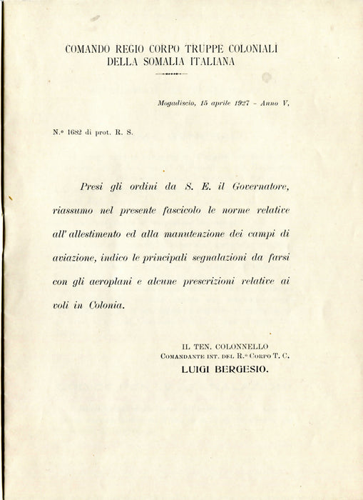 Norme relative all'impiego dell'aviazione in Somalia (1927) (ebook)