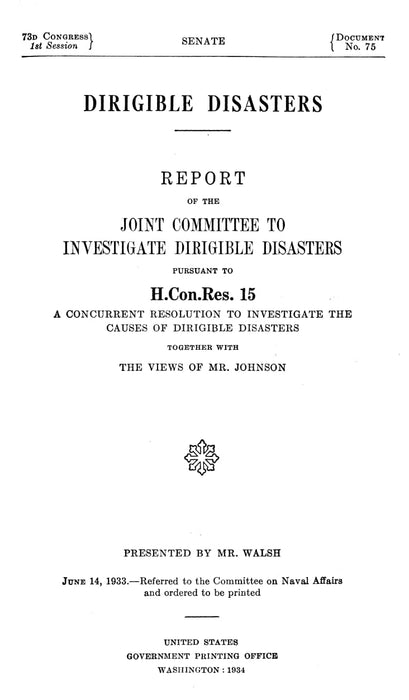 US Congress - Dirigible disasters - Les désastres de dirigeables (1933) (numérique)
