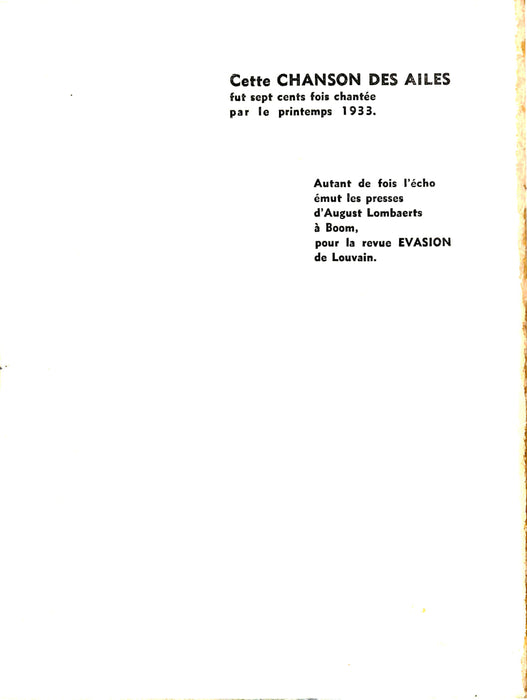 Vander Linden Albert - La Chanson des Ailes (1933) (édition originale)