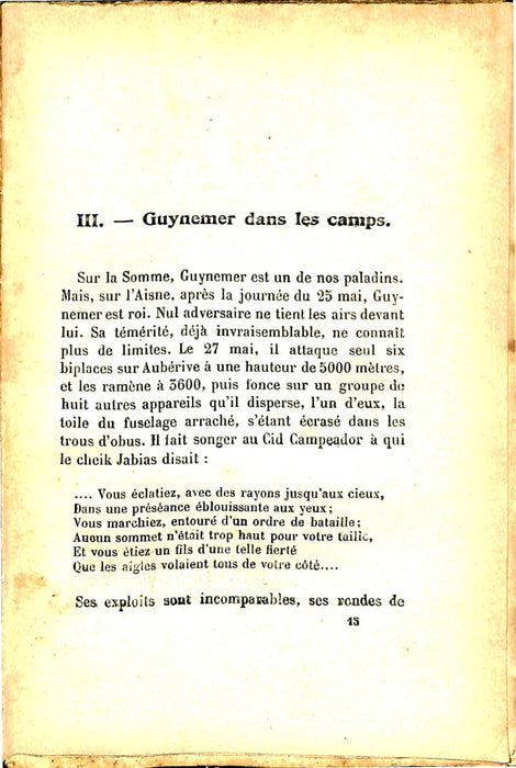 Bordeaux Henry - Vie héroique de Guynemer » (1918) (édition originale)