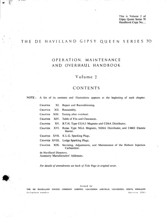 De Havilland Gipsy Queen Series 70 manuel du moteur (ebook)
