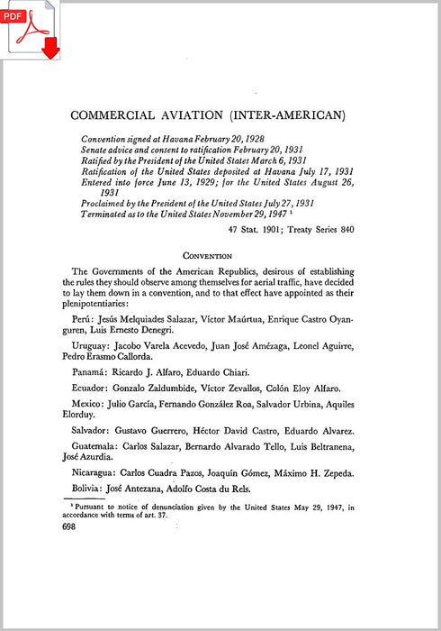 Habana 1928 - Convention Inter-américaine relative à l'aviation commerciale (ebook)