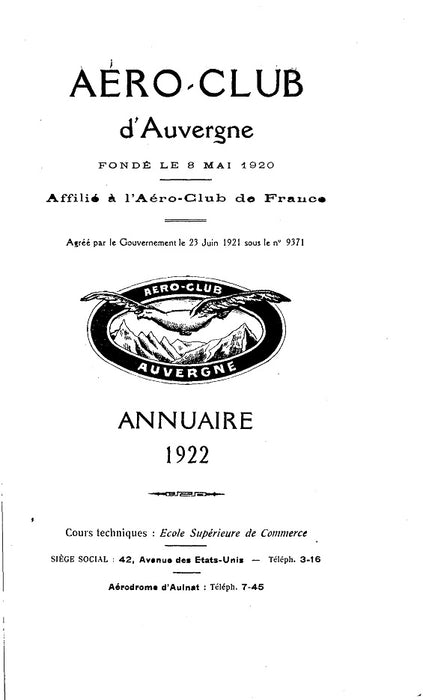 Aeroclub d'Auvergne - El Anuario 1922