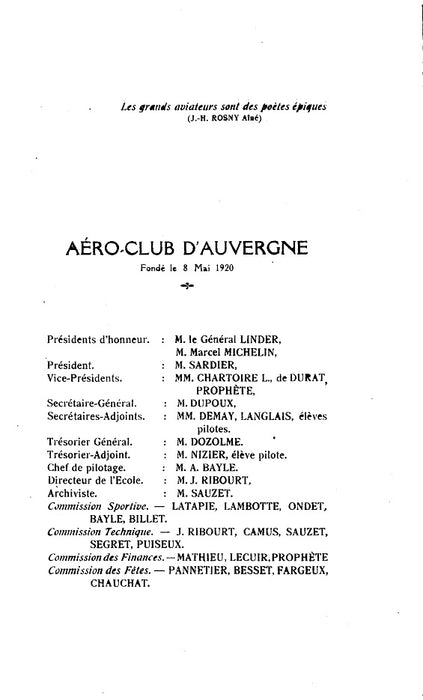 Aeroclub d'Auvergne - 1922 Jaarboek