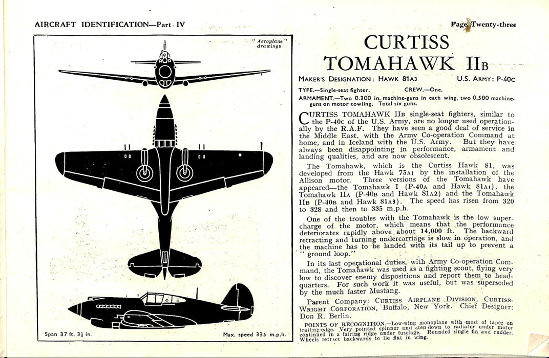 American monoplanes with the RAF (1942) (originele papieren uitgave)