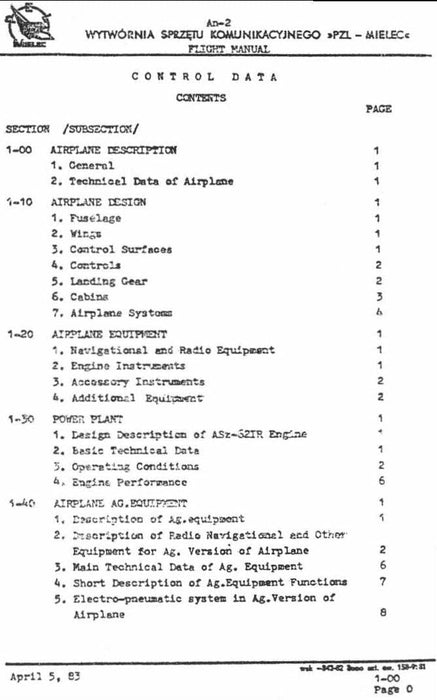 Antonov An-2 Flight Manual (1983) パイロットマニュアル