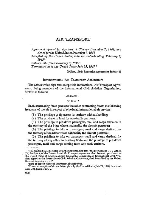 Chicago ICA - Abkommen über die internationale Zivilluftfahrt (1944)