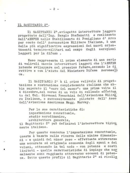 Aerfer - Note sull'aviogetto Sagittario 2  (1957) -nota del costruttore