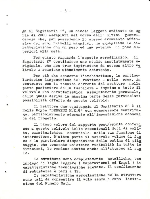 Aerfer - Note sull aviogetto Sagittario 2  (1957) - ملاحظة الشركة المصنعة