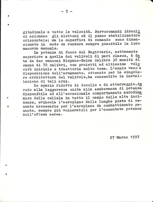Aerfer - Note sull aviogetto Sagittario 2  (1957) - nota del fabricante