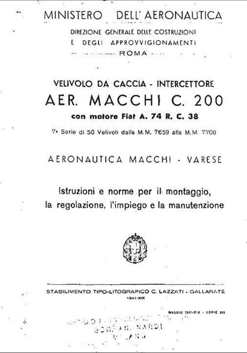 Aeronautica Macchi C.200 con motor Fiat A74 - Manual del avión (1941)