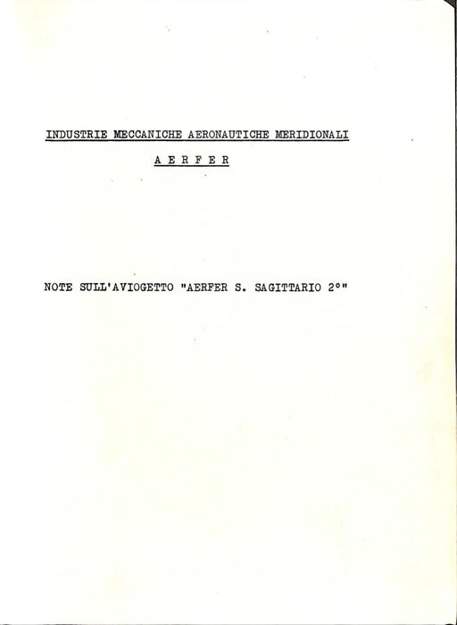Aerfer - Note sull aviogetto Sagittario 2  (1957) - nota del fabricante
