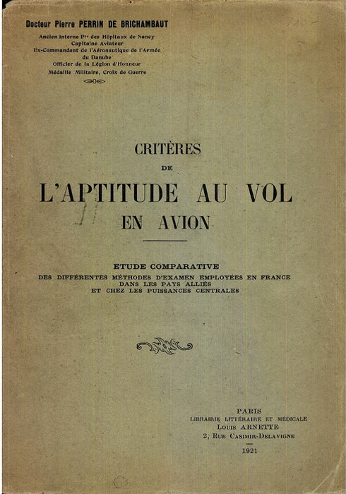 Perrin de Brichambaut, Pierre - Criteri di Abilità per le Operazioni di Aeroplano 1921