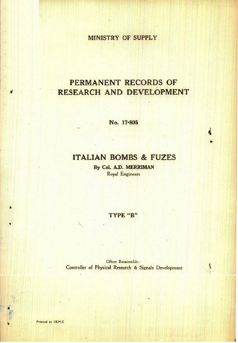 Merriman, Col. A.D. - Bombe e detonatori italiani (1948)
