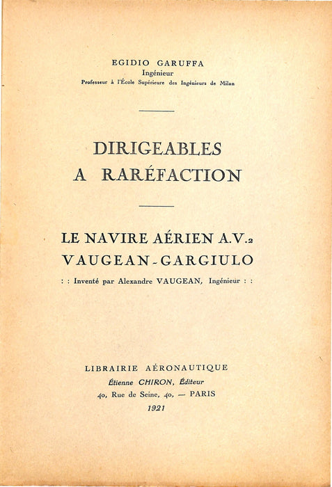 Garuffa, Egidio - Le Dirigeable à raréfaction (1921)