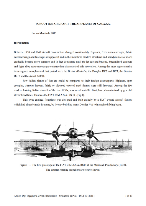 Manfredi, Enrico - Forgotten aircraft: the aeroplanes of CMASA (ebook)