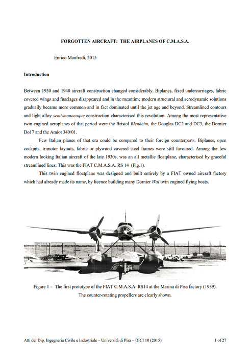 Manfredi, Enrico  - الطائرات المنسية: طائرات CMASA (2015)